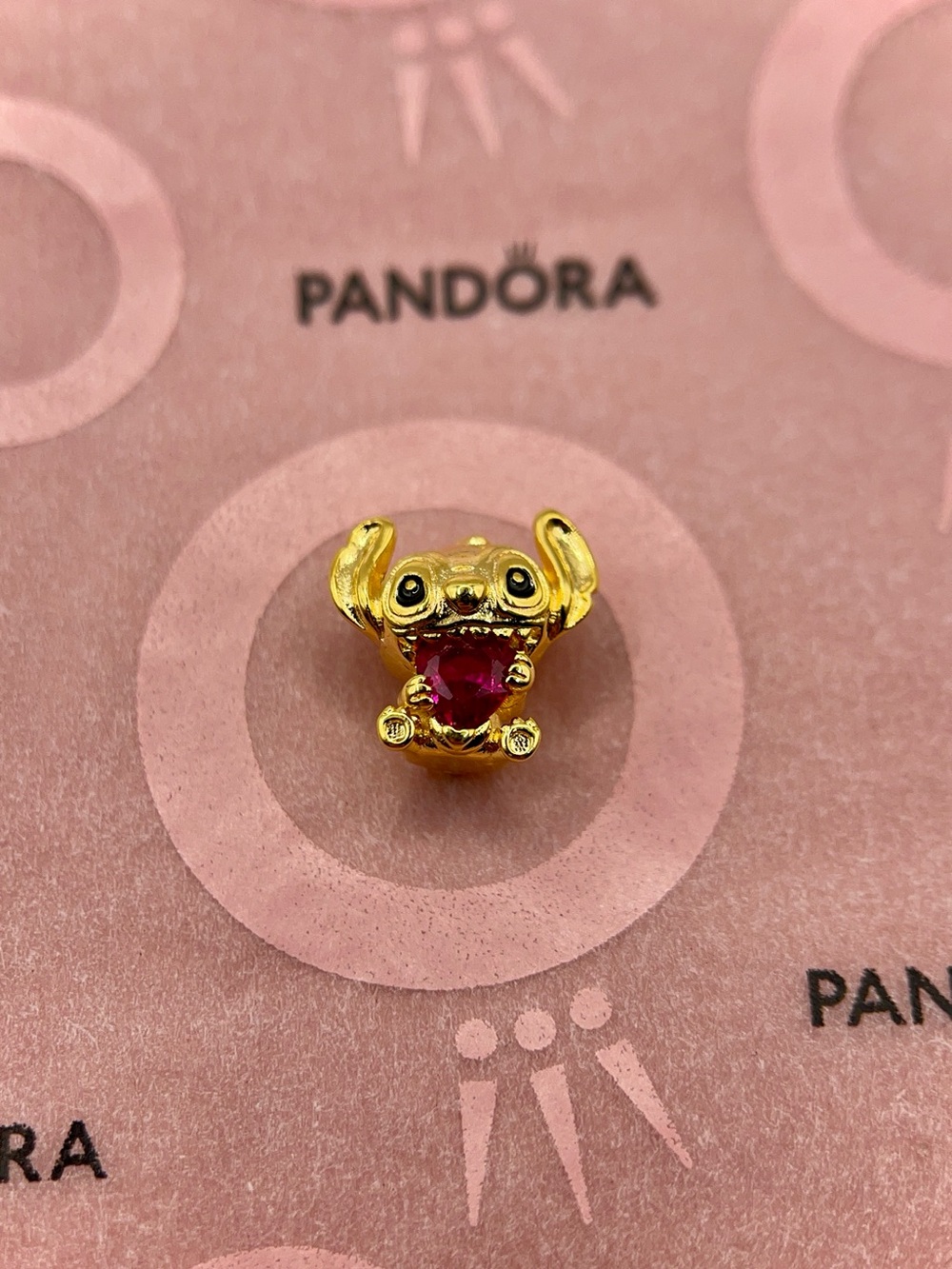 Pandora Disney Lilo & Stitch Gold Red Heart Crystal Charm - Picture 2 of 6